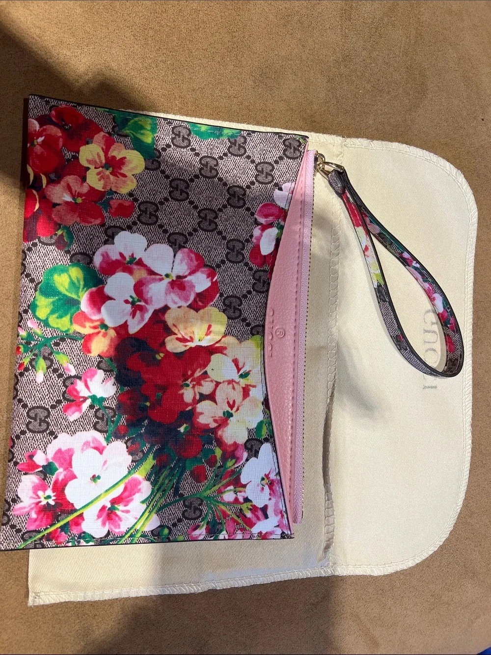 Designer Inspired Floral Print Wristlet Pouch in Pink